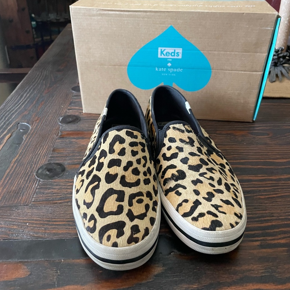 Keds Kids Black and Tan Leopard Slip-On Sneakers